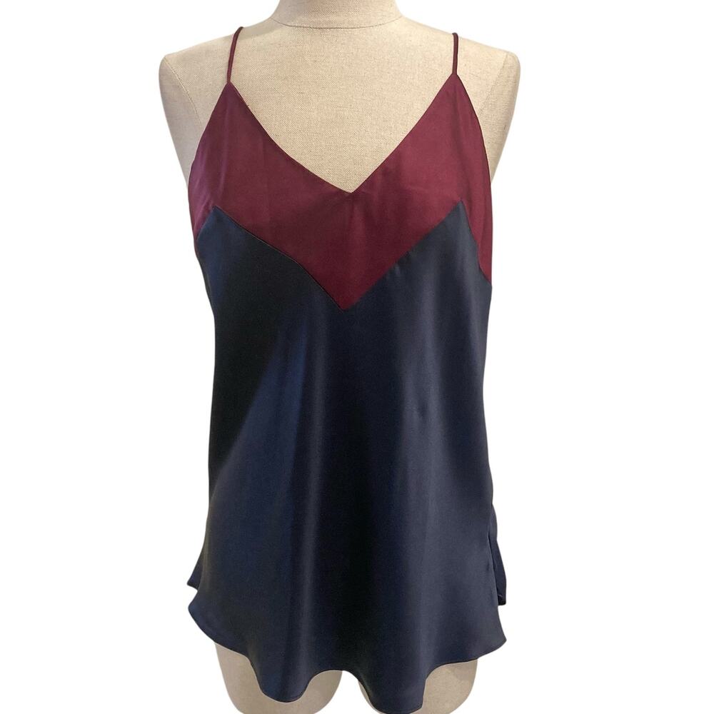 Two-tone Silk V-Neck Camisole by Ginia, navy blue, burgundy ladies AU 14 / US 10